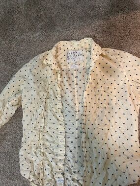 Frank & Eileen Cream Blouse with Black Heart Print